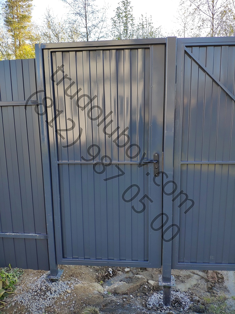 Забор из профлиста с распашными воротами в Грузино